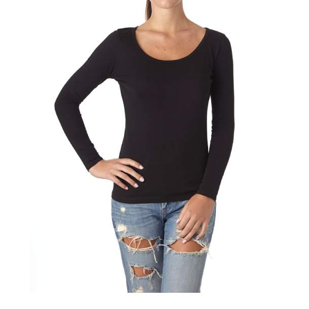 Women's Black Long Sleeve Scoop Neck Tee L